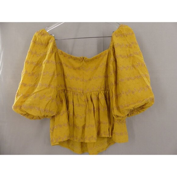 VICI Womens Small Babydoll Top Divine Puff Sleeve Peasant Boho Mustard - Picture 3 of 9